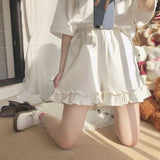 Women's Ruffled Wide Leg Pants Summer Sweet Y2k Aesthetic Shorts High Waist White Japanese Shorts Pantalones Cortos De