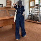 Zingj Chic Temperament Suit Female Summer New Short-Sleeved Shirt Floor Jeans Pants Casual Two