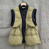 White Duck Velvet High-End Station Autumn And Winter New Down Vest Female Version Of Cowboy Stitching Fake Two Vest-Outfit