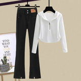 Zingj Slim Hot Girl Top With A Two-Piece Set With Slit Jeans-Outfit