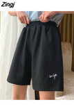 Women Summer Loose 3XL Solid Embroidery BF Wide-leg Knee-length Harajuku Casual Simple Ins Trendy All-match Students