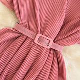 Beach Long Dress Women Elegant V-Neck Short Sleeve Cascading Ruffles Big Swing Vestidos Female Red/Green/Pink Maxi