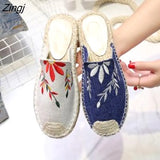 hot selling true flat platform hemp rubber slipper casual floral Sapatilas Sapato women's canvas shoe flat