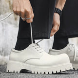 Zingj Shoes Men's Shoes Black Dumb Bright White Head Leather Shoes 2023 New Autumn And Winter Thick Bottom Tide Shoes