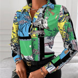 Turn-down Collar Elegant Women Blouse Casual Button Long Sleeve Autumn Tops Blusas Lady Chain Leopard Print Office