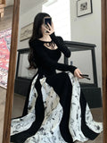 Knitted Patchwork Floral Dress Irregular Design Sense Hepburn Wind Sweet Fashion Slim Summer New Black Long