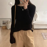 Mask T-Shirt Women's Spring And Autumn New Style With White Basic Solid Color Slim Stretch Bottom