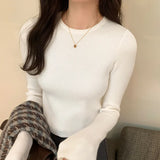 Short Style Long-Sleeved Sweater Women's Autumn And Winter New Small Bottomed Shirt Short Style Slim