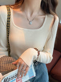 Zingj Sweater 2023 Early Autumn New Thin Sweater Short Sweater With Square Collar And Long Sleeves