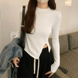 Collar Solid Color Forked Long-Sleeved Blouse Autumn And Winter New Spicy Girls Short Style Slim Irregular Long-Sleeved