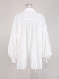 White Elegant Jacquard Fabric Soft Vacation Suits Women Long Sleeves Shirts And Hot Pants Two Pieces Outfits