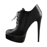 Onlymaker Women's Black Red Platform Ankle Boots High Heels Lace Up Patent leather Stiletto Sexy Lady Fashion Sexy