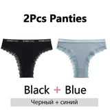 2PCS/Set Women's Panties Cotton Lace Panties And Thongs Comfortable Lingerie Low Waisted Underpants Female Lingerie