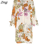 PETAL Floral Buttoned Shirt Mini Dress For Woman Casual V-Neck Turn-down Collar Blouse Dress 2023 Loose Summer