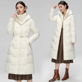 Down Cotton-Padded Jacket Female Long Knee Hooded Cotton-Padded Jacket Female Winter Long Cotton-Padded Jacket Waist Belt Hooded Coat Thick-Outfit