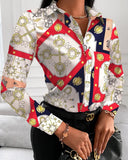Zingj Wise Hot Style Autumn Loose Long Sleeve V Collar Button Print Shirt Shirt Women's