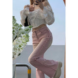 2022 Pink Flare Pants for Women Y2k Vintage Female Low Waist Jeans Ins High Street Full Length Trousers Fashion