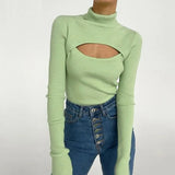 Turtleneck Sweater Women Winter Warm Jumper Long Sleeve Tops Slim Solid Hollow Clothes Female Slim Knitted Pullover