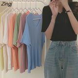 Women V-Neck Fashion Summer Sexy Female Tops All-match New Harajuku Slim Vintage Ulzzang Elegant Chic Ins Popular