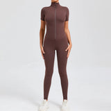Zingj Abdomen Design Zipper Short Sleeve Yoga Jumpsuit Women Wear Fitness Sports Tights 50320-Outfit