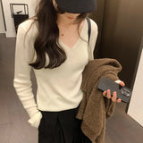 V-Neck Simple Ins Lazy Sweater A New Style Slim In Autumn And Winter Shows Lean Temperament And Wears A Sweater