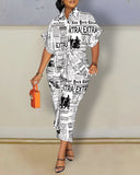 Zingj Wise Hot Style Autumn Long Sleeve V Neck Button Print Shirt