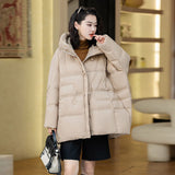 Retro Plate Buckle Large Size Down Jacket Female 2024 Winter Art Hoodie Loose Add Thick White Duck Down Fat MM Coat Tide-Outfit