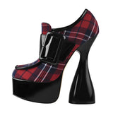 Onlymaker Women Round Toe Thick Platform Strange Shape High Heels Canvas Belt Buckle Decoration Novelty Fashion Ankle