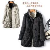 Autumn And Winter New Down Jacket Female Long Pressure Glue Thin Color Both Sides Wear White Duck Velvet Coat Tide-Outfit