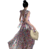 Zingj Floral Collar Dress Female Tea Break Seaside Vacation Senior Age Reduction Long Skirt Sanya Open Back Lace