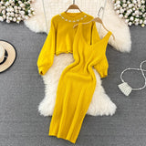 Zingj Temperament Round Neck Nail Bead High Waist Short Show Navel Sweater Two Sets Of Knit Vest Dress Female