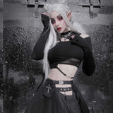 Autumn New Sexy Hollowed-Out Slim Long-Sleeved Street Trendsetter Asymmetrical Mesh Stitching Blouse