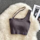 tops for womens crop top woman solid color tank top oblique shoulder sleeveless camis for women omighty