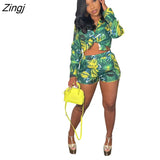 Women Tracksuit Biker Two Piece Set Print Shirt + Short Pants Streetwear Matching Set Clothes For Women