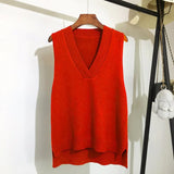 Autumn Women Sweater Vest Woman Short Loose Knitted Sweater Sleeveless Ladies V-Neck Pullover Tops Female