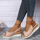 New Fish Mouth Bow Buckle Thick Bottom Slope Sandals Women's Large Size Hemp Rope Bottom Flat Bottom Women