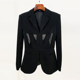 New Star Fashion Perspective Mesh Splicing Suit Personality Mesh Splicing