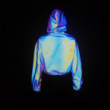 New Fish Scales Dazzle Color Reflective High-Waisted Short Jacket Female Feel Crop Coat Loose Jacket Tide-Outfit