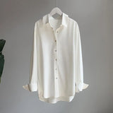 Silk Blouse for Women Retro Clothes Tunic for Women Chemise Oversize Femme Office Clothes Spring 2023 White Satin