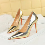 Zingj Retro Banquet Heels With Shallow Pointed Metallic Ultra High Single Shoes Women's