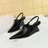 Zingj Retro Fashion High Heel Wedge Deep Head Shoes Hollow Out Back Trip Belt Sandals High Heels Women's