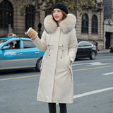 2024 Korean Version Of Velvet Slim Parker Cotton Suit Big Wool Collar Long Can Be Removed Live Live Padded Coat Women-Outfit