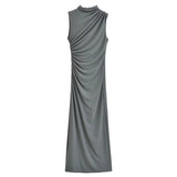 Spring Style Wrinkle Decorated Midi Dress
