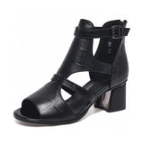 Zingj Women's High-Heeled Sandals 2023 Summer Cowhide Fish Mouth Thick Heels Behind Roman Fashion