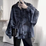 Men 2023 New Hong Kong Style Tie-dye Loose Long-sleeved Early Autumn Korean Version Student Dark Abstinence