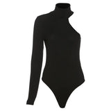 Zingj Winter New Women's Fashion One Shoulder Long Sleeve Round Collar Slim Solid Color Onesie