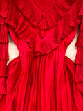 Vintage Women Pleated Party Long Dress Elegant Round Neck Lantern Sleeve High Waist Ruffle Draped Maxi Vestidos
