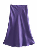Sale Solid Satin Elastic Waist Women A-Line Skirt Summer Female Slim