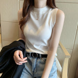 Zingj Women's Vest 2023 Spring And Summer Half-High Collar Bottomed Sweater Sleeveless Knitted Blouse With Small Sling Inside And