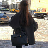 Zingj Chic Black Woolen Coat Advanced Sense Small Retro Lapel Single Breasted In The Long Woolen